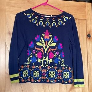 Anthropologie HWR Monogram Intarsia Sweater, Size Small